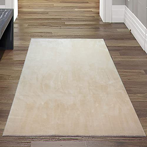 Teppich-Traum Wohnzimmer Flurläufer Wohnzimmer Gang rutschfest weich mit angenehmem Uni-Design in Beige 80 x 300 cm von Teppich-Traum