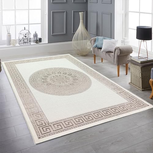 Teppich-Traum Wohnzimmer Schlafzimmer Teppich Kurzflorteppich Designerteppich modern edel Orient glänzend Ornamente Creme beige 140 x 200 cm von Teppich-Traum