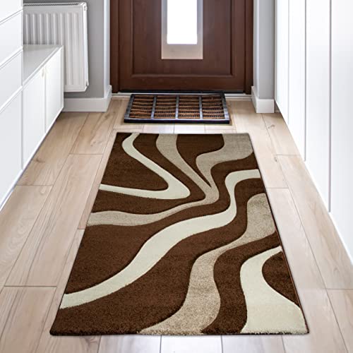 Teppich-Traum Wohnzimmer Teppich mit Wellen | strapazierfähig & pflegeleicht | in braun & weiß, 60 x 110 cm Teppich-Traum Wohnzimmer Teppich mit Wellen | strapazierfähig & pflegeleicht | in braun & weiß, 60 x 110 cm von Teppich-Traum