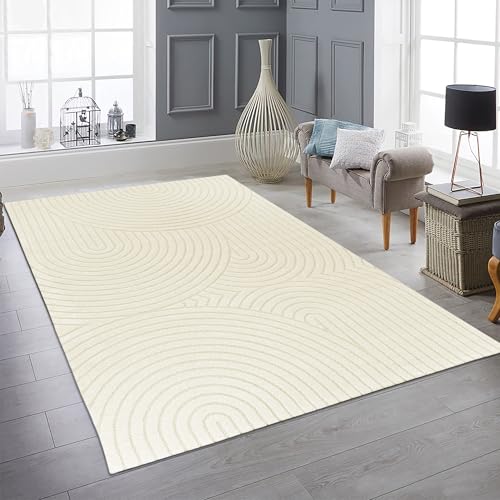 Teppich-Traum Wohnzimmerteppich Esszimmerteppich Arbeitszimmerteppich Allergiker geeignet weich Höheneffekt Bogenmuster in Creme, 140 x 200 cm von Teppich-Traum