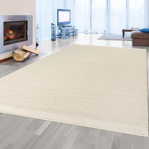 Teppich-Traum Wollteppich handgewebt Moderner Wohnzimmerteppich Schlafzimmerteppich hochwertig Boho-Style Natur Creme, 120 x 170 cm von Teppich-Traum