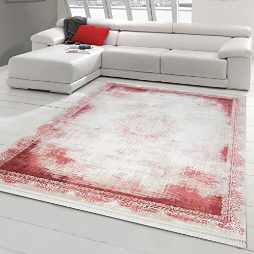 Teppich-Traum Wollteppich mit Verzierungen & Ornamenten | mit Fransen | abstrakt in rot Größe 160x230 cm von Teppich-Traum