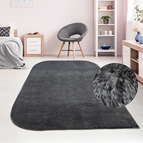 Teppich-Traum einfarbiger Designer Teppich mit runden Ecken – anthrazit, 140 x 200 cm von Teppich-Traum