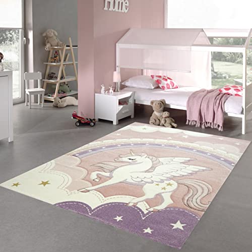 Teppich-Traum großer Kinderzimmer Spielteppich • Öko-Tex Zertifiziert: schadstofffrei • Einhorn Regenbogen Wolken Creme rosa, Größe 200 x 290 cm Teppich-Traum großer Kinderzimmer Spielteppich • Öko-Tex Zertifiziert: schadstofffrei • Einhorn Regenbogen Wolken Creme rosa, Größe 200 x 290 cm von Teppich-Traum