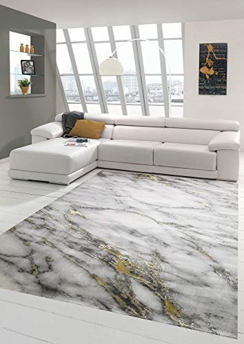 Teppich-Traum großer Marmor Optik Teppich für Wohn- & Schlafzimmer in grau Gold, Größe 200 x 290 cm von Teppich-Traum