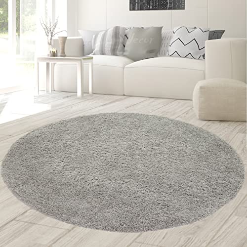 Teppich-Traum kreisförmiger Flauschiger Shaggy Teppich | allergikerfreundlich | in grau, Größe 160 cm rund von Teppich-Traum