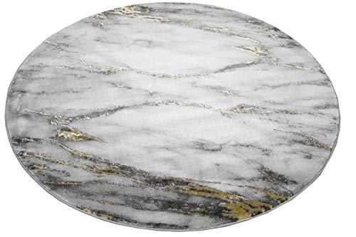 Teppich-Traum kreisförmiger Marmor Optik Teppich für Wohn- & Schlafzimmer in grau Gold, Größe 160 cm rund von Teppich-Traum