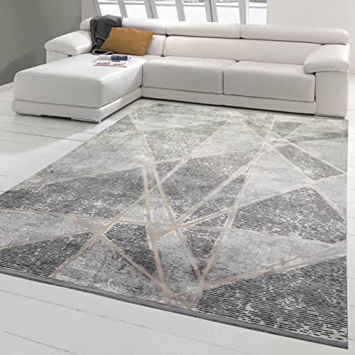 Teppich-Traum moderner Designer Teppich Diele | pflegeleicht & langlebig | mit geometrischem Muster in grau beige Größe 160x230 cm von Teppich-Traum