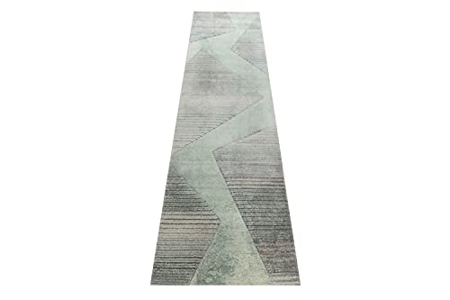 Teppich-Traum moderner Flur Läufer abstraktes Muster gestreift schwarz grau grün rosa - pflegeleicht Größe 80 x 300 cm von Teppich-Traum