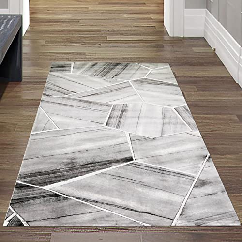 Teppich-Traum moderner Kurzflorteppich KORRIDOR geometrisches Muster in grau Creme, Größe 80x150 cm von Teppich-Traum