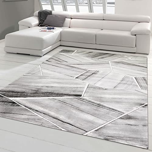 Teppich-Traum moderner Schlafzimmerteppich mit geometrischem Muster in grau Creme, Größe 160x230 cm von Teppich-Traum