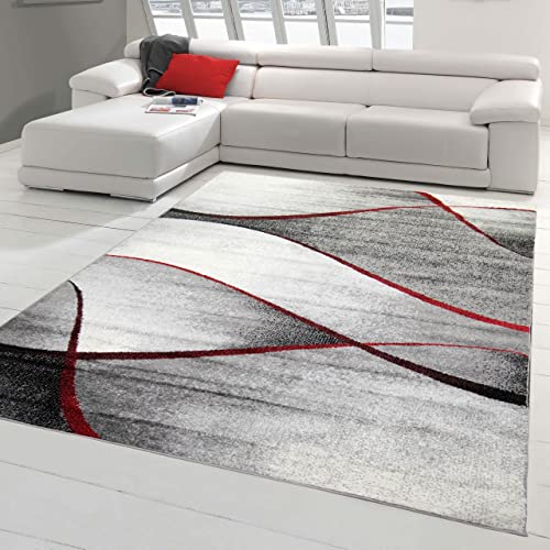 Teppich-Traum moderner Wohnzimmer Teppich Wellen Design in rot grau anthrazit - pflegeleicht Größe 120x170 cm von Teppich-Traum