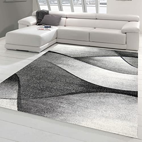 Teppich-Traum moderner Wohnzimmer Teppich Wellen Design in schwarz grau anthrazit - pflegeleicht & strapazierfähig Größe 200x280 cm von Teppich-Traum