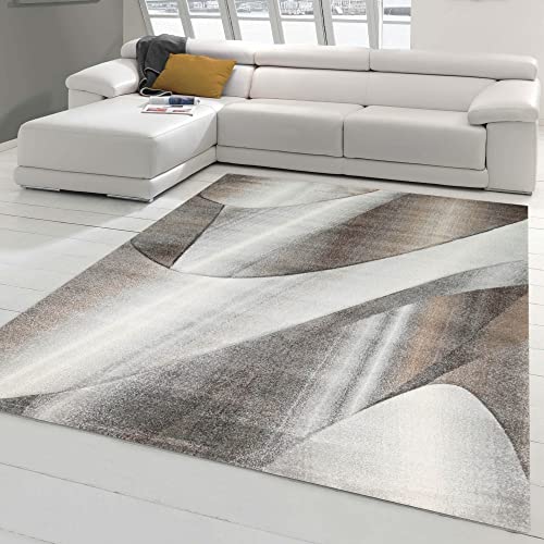 Teppich-Traum moderner Wohnzimmer Teppich | abstraktes Wellendesign | Silber-grau, Größe 200 x 290 cm von Teppich-Traum