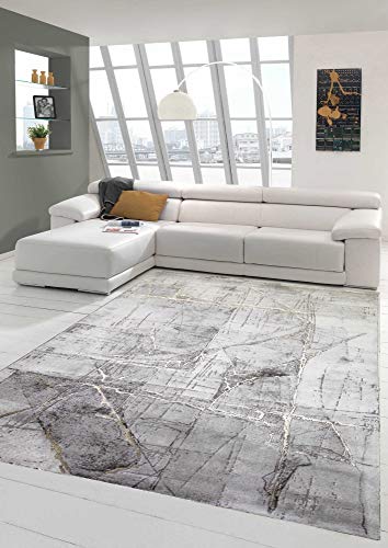 Teppich-Traum moderner Wohnzimmerteppich abstrakt in Creme Gold, Größe 120x170 cm von Teppich-Traum