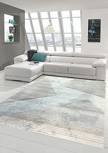 Teppich-Traum moderner Wohnzimmerteppich abstraktes Muster gestreift grau blau grün schwarz - pflegeleicht Größe 120x170 cm von Teppich-Traum