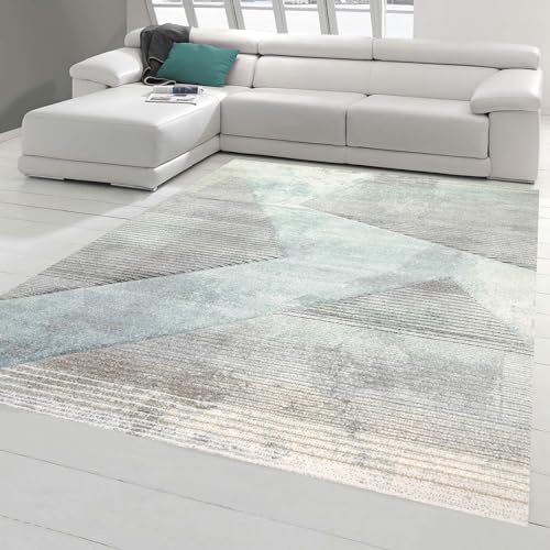 Teppich-Traum moderner Wohnzimmerteppich abstraktes Muster gestreift grau blau grün schwarz - pflegeleicht Größe 120x170 cm von Teppich-Traum