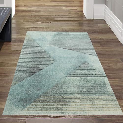 Teppich-Traum moderner Wohnzimmerteppich abstraktes Muster gestreift grau blau grün schwarz - pflegeleicht Größe 80x150 cm von Teppich-Traum