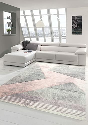 Teppich-Traum moderner Wohnzimmerteppich abstraktes Muster gestreift grau rosa grün - pflegeleicht Größe 160x230 cm von Teppich-Traum
