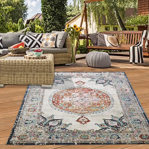 Teppich-Traum orientalischer Vintage WOHNZIMMERTEPPICH für In- & Outdoor buntes Blumenmotiv rot-orange Größe 120x170 cm von Teppich-Traum