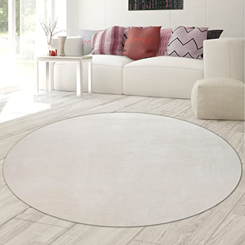 Teppich-Traum runder Teppich für Diele & Flur | weich-warm und waschbar | in Creme, 200 cm rund von Teppich-Traum