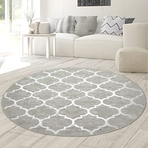 Teppich-Traum runder Wohnzimmerteppich mit marokkanischem Muster in grau, Größe 160 cm rund von Teppich-Traum