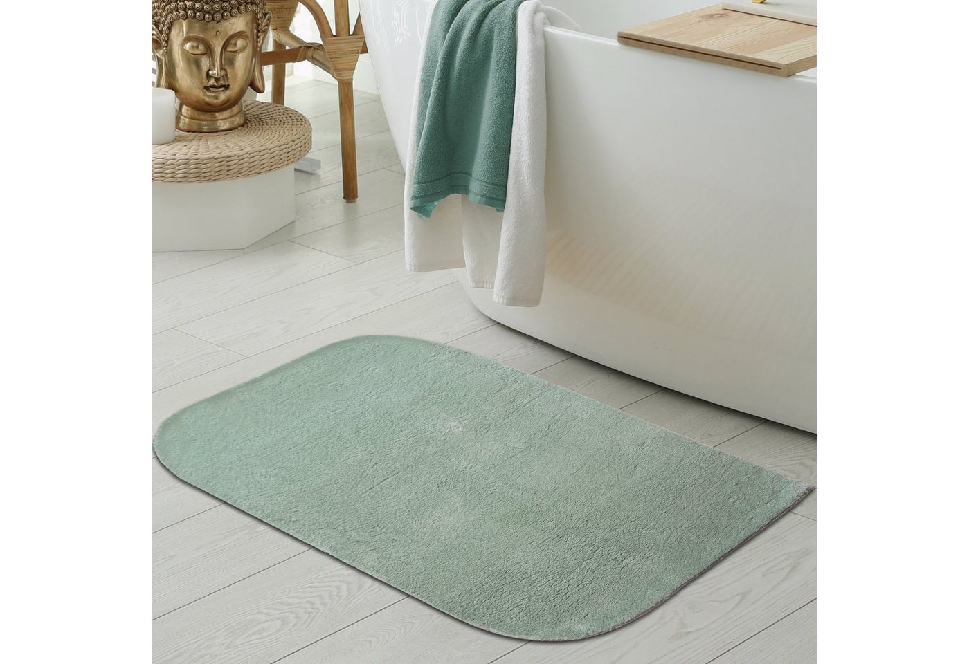 Teppich Waschbarer Designer Badezimmer Teppich – abgerundete Ecken – grün, Teppich-Traum, rechteckig, Höhe: 16 mm von Teppich-Traum