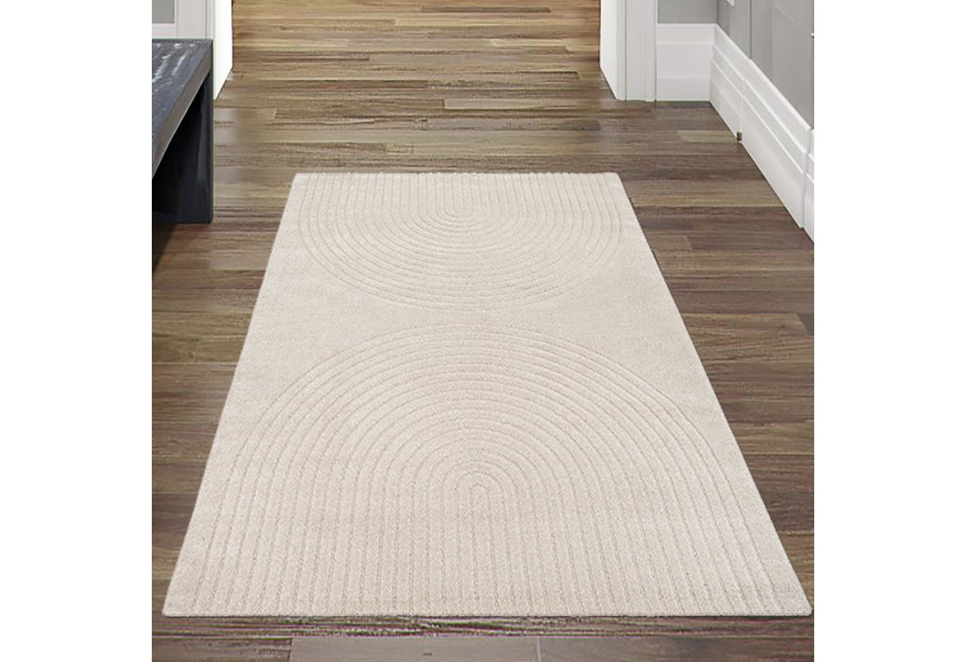 Teppich Wohnzimmer-Teppich mit schlichtem Doppel Bogendesign in Beige, Teppich-Traum, rechteckig, Höhe: 12 mm von Teppich-Traum