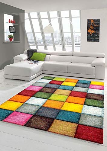 Teppich modern Teppich Wohnzimmer Karo Design Multifarben Größe 80x150 cm von Teppich-Traum