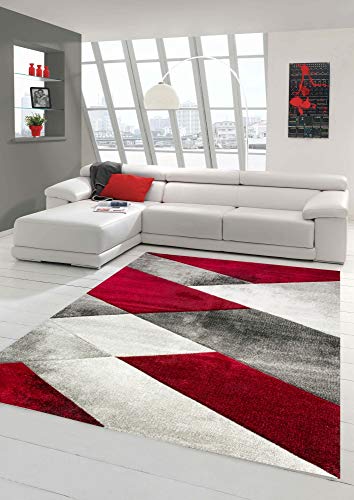 Teppich modern Teppich Wohnzimmer abstrakt geometrisches Muster in rot grau Größe 200 x 290 cm von Teppich-Traum