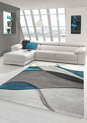 Teppich modern Teppich Wohnzimmer abstrakt in blau grau schwarz Größe 200 x 290 cm von Teppich-Traum