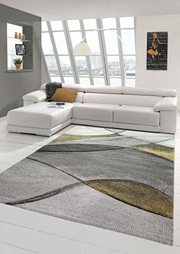 Teppich modern Teppich Wohnzimmer abstrakt in gelb grau Pastell Größe 160x230 cm von Teppich-Traum