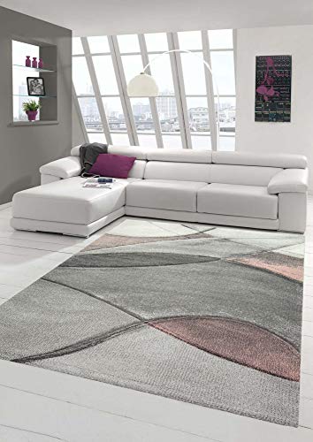 Teppich modern Teppich Wohnzimmer abstrakt in rosa grau Pastell Größe 120x170 cm von Teppich-Traum
