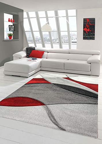 Teppich modern Teppich Wohnzimmer abstrakt in rot grau schwarz Größe 120x170 cm von Teppich-Traum