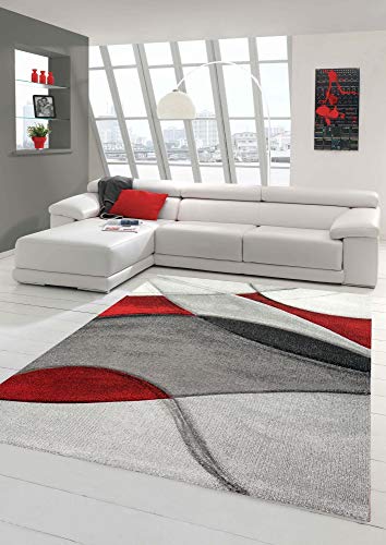 Teppich modern Teppich Wohnzimmer abstrakt in rot grau schwarz Größe 60x110 cm von Teppich-Traum