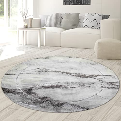 Teppich-Traum Designerteppich für Wohnzimmer & Diele | Oeko-TEX | Marmor Muster dunkelgrau, Größe 200 cm rund von Teppich-Traum