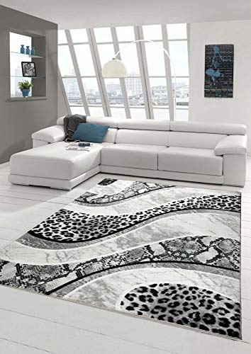 Teppich modern Wohnzimmerteppich mit Leoparden Muster in grau schwarz Creme Größe 80 x 300 cm Teppich modern Wohnzimmerteppich mit Leoparden Muster in grau schwarz Creme Größe 80 x 300 cm von Teppich-Traum
