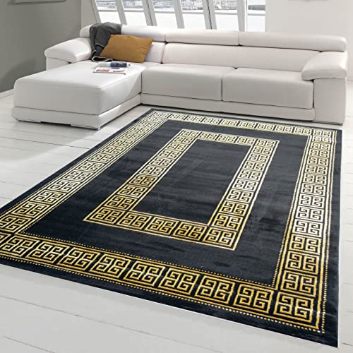 Teppich-Traum klassischer Schlafzimmerteppich in edlem Design mit Bordüre in schwarz Gold, Größe 120x170 cm von Teppich-Traum