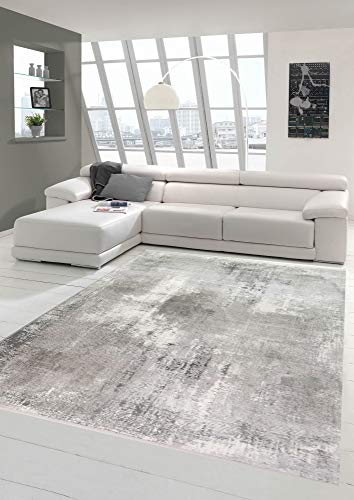 Wollteppich Teppich modern Wohnzimmerteppich Wolle abstrakt in grau Größe 200 x 290 cm von Teppich-Traum