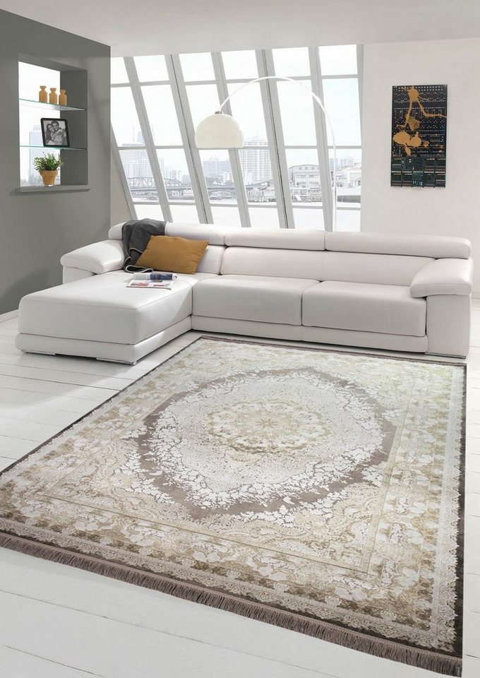 Wollteppich Wollteppich Luxus Teppich Orient mit Ornamenten aus Naturfasern, Teppich-Traum, rechteckig, Höhe: 7 mm, Wollteppich von Teppich-Traum