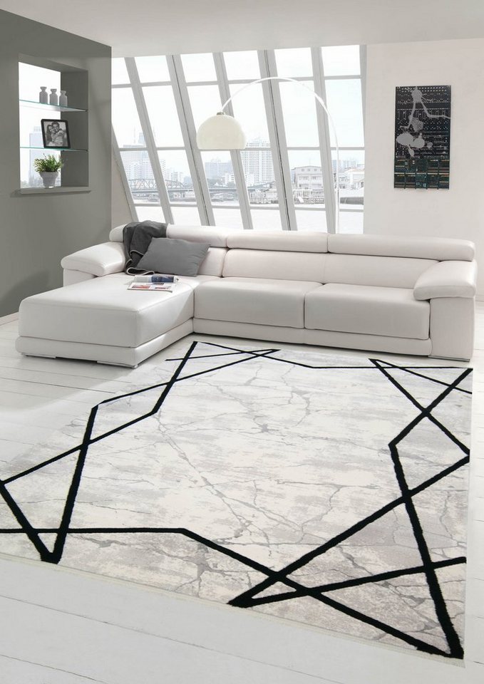 Wollteppich Wollteppich Teppich abstrakt Marmorteppich geometrisches Muster beige, Teppich-Traum, rechteckig, Höhe: 12 mm, Wollteppich von Teppich-Traum