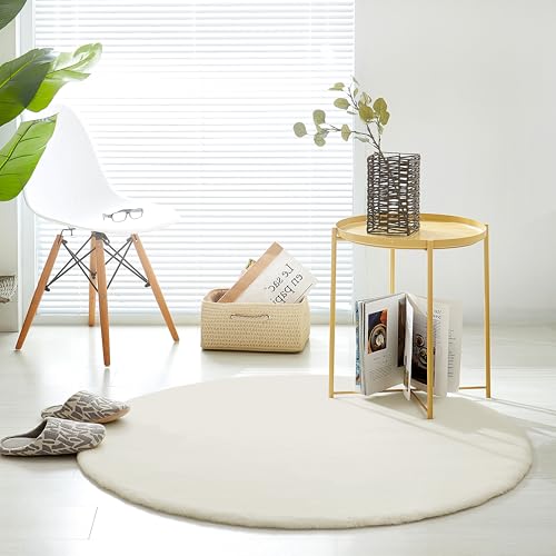 Teppich Wölkchen Fell - Kunstfell Teppich Waschbar, Hasenfell, Kaninchenfell - Flauschiger Teppich Wohnzimmer, Bettvorleger Schlafzimmer - Beige - Rund 120cm von Teppich Wölkchen