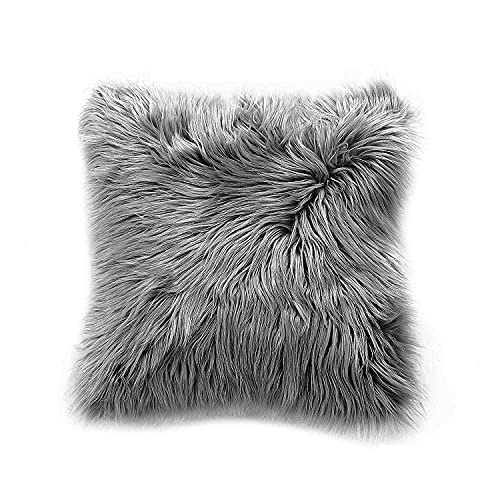 Teppich Wölkchen Fellkissen Kissenbezug mit Füllung | Sofakissen, Couchkissen, Kuschelkissen, Dekokissen | Couch Stuhl Sofa Wohnzimmer Schlafzimmer deko modern waschbar | Dunkelgrau - 43x43cm von Teppich Wölkchen