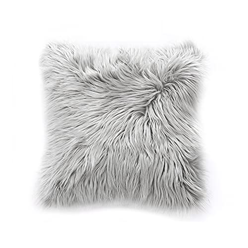 Teppich Wölkchen Fellkissen Kissenbezug mit Füllung | Sofakissen, Couchkissen, Kuschelkissen, Dekokissen | Couch Stuhl Sofa Wohnzimmer Schlafzimmer deko modern waschbar | Grau - 43x43cm von Teppich Wölkchen