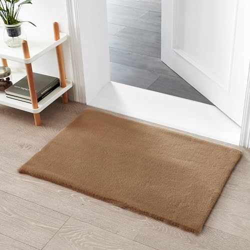 Teppich Wölkchen Fellteppich Kunstfell Teppich Waschbar, Hasenfell Imitat, Kaninchenfell, Kurzfell - Flauschiger Teppich Wohnzimmer, Bettvorleger Schlafzimmer, Teppich Fell - Braun - 60x90cm von Teppich Wölkchen