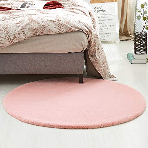 Teppich Wölkchen Fell Rund, Fellteppich Rund, Kunstfell Teppich Waschbar, Hasenfell, Kaninchenfell | Flauschiger Teppich Wohnzimmer, Bettvorleger Schlafzimmer | Rosa - Rund 160cm von Teppich Wölkchen