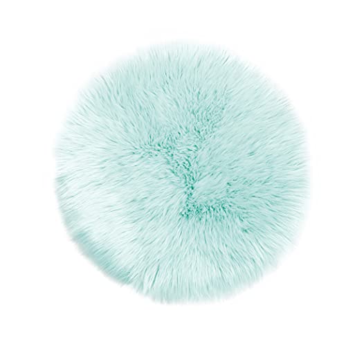 Teppich Wölkchen – Flauschiger Hochflor Teppich-Schlafzimmer-Rund - Schaffell Kunstfell Lammfell - Bettvorleger - weicher Fellteppich-Rund - Rutschfester Kleiner Teppich - Mint Grün - Rund 90cm von Teppich Wölkchen