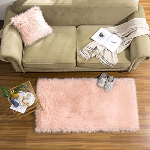 Teppich Wölkchen Schaffell Lammfell Imitat Fellteppich Kunstfell Teppich Waschbar - Flauschiger Teppich Wohnzimmer, Bettvorleger Schlafzimmer - Rosa - 80x120 cm von Teppich Wölkchen