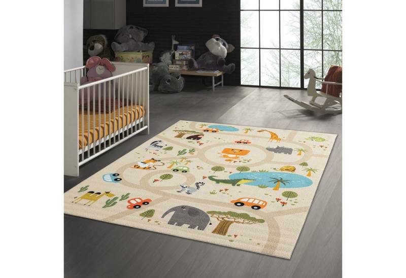 TeppichHome24 Kinderteppich Rutschfester Kinder-Spielteppich in beige, rechteckig von TeppichHome24