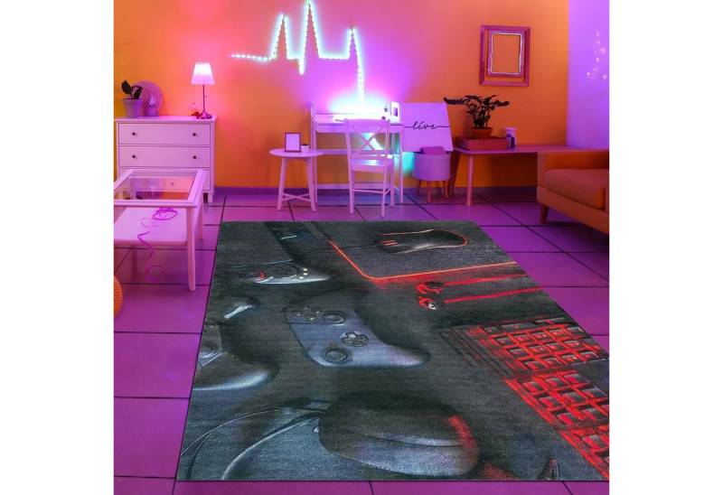 TeppichHome24 Kinderteppich Gaming Teppich mit Konsole und Joystick Schwarz, rechteckig TeppichHome24 Kinderteppich Gaming Teppich mit Konsole und Joystick Schwarz, rechteckig von TeppichHome24